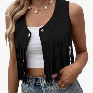 Crop Sleeveless Tassel Button Vest